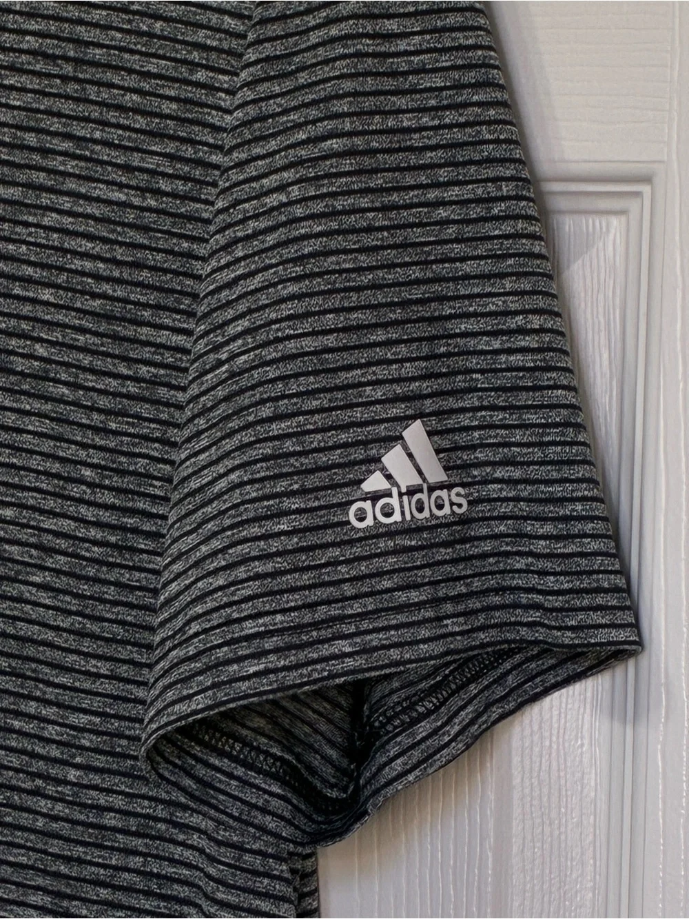Adidas Golf Polo Shirt Mens Large Gray Striped  Stretch Logo Performance
